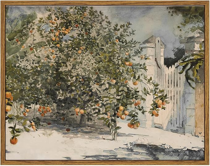 VIYYIEA Framed Canvas Wall Art Vintage Decor, Country Orange Trees Earthy Room Decor Aesthetic, Kitchen Living Room Bedroom Bathroom Rustic Farmhouse Art, 11"x14"