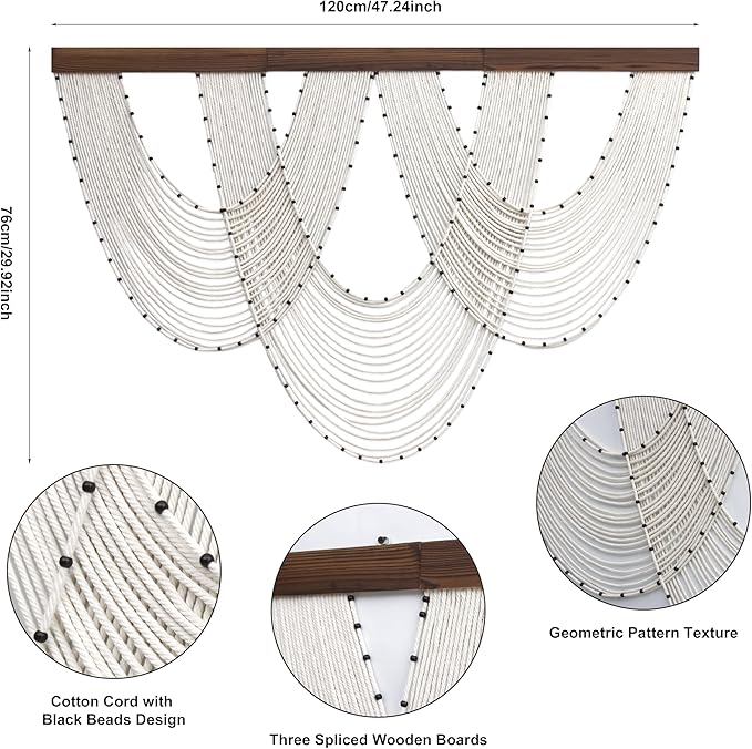LB Large Macrame Wall Hanging, Beige Boho Tapestry Wall Hanging Macrame Wall Art Handmade Yarn Woven Wall Art Modern Home Decor Headboard Wall Decor for Bedroom Living Room Dorm Nursery, 47x30 Inch