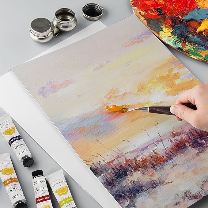 CONDA Canvas Panels Multi-Pack 32, 8 of Each Assorted Sizes 5 x 7, 8 x 10, 9 x 12, 11 x 14 inch Professional Quality Artist Cotton Canvas Board Assortment Pack