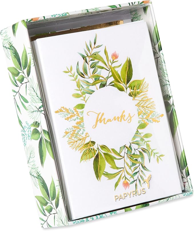 Papyrus Thank You Cards with Envelopes, Simple Leaf (14-Count)