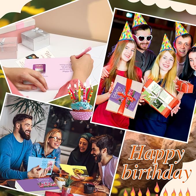 48 Pack Religious Christian Birthday Cards Bulk with Scripture Assorted Bible Verse 4.5 x 6.2 Inch Christian Blessings Birthday Greeting Cards with Envelopes and Stickers (Warm Message Style)