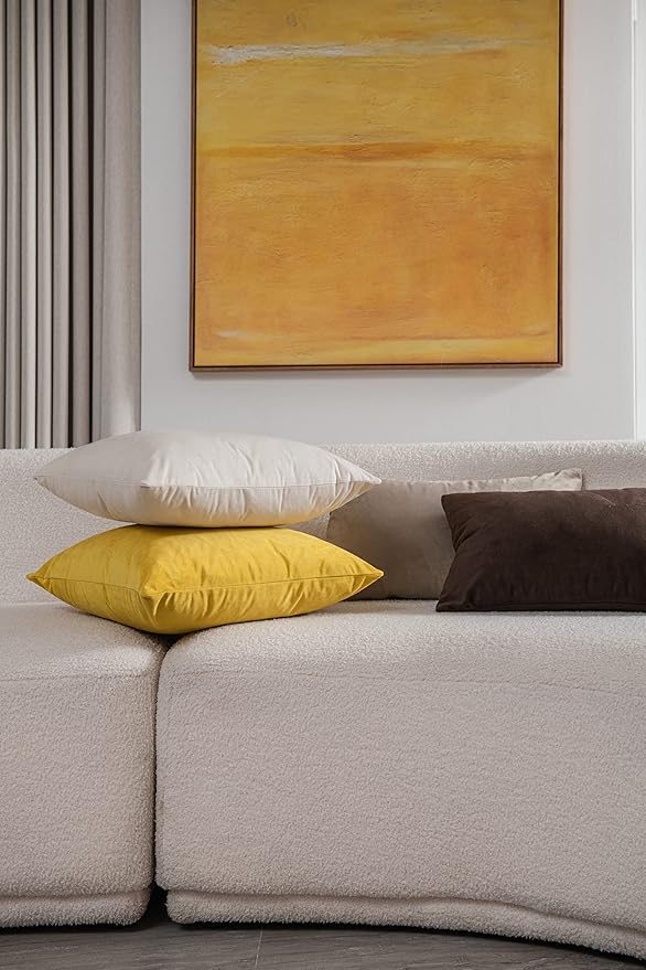 Couch Pillow Covers 18x18 Cream: 2 Pack Cozy Soft Velvet Square Throw Pillow Cases for Farmhouse Home Decor