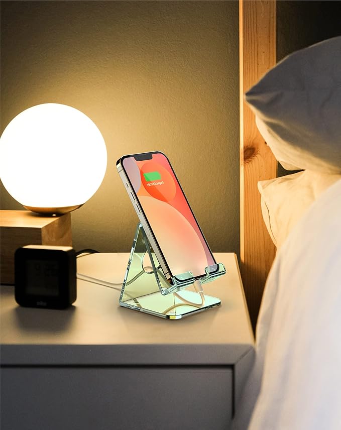 TOPGO Acrylic Cell Phone Stand, Clear Phone Holder for Office Desk, Vanity, Kitchen Counter, Bedside Table, Compatible with iPhone 17 16 15 14 13 12 11 Pro Max Plus, Smartphones, iPad, Switch, Kindle