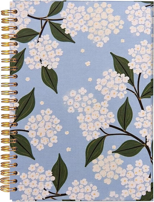 Blue Hydrangea Floral Notebook, Floral Notebook Journal Journaling for Note Taking, Aesthetic Spiral Notebook Journals for Writing, Spiral Notebook 5.5x8.3 Inch