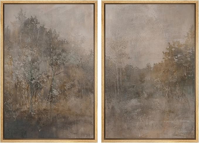 SIGNWIN Framed Canvas Print Wall Art Set Misty Forest Landscape Neutral Woodland Nature Illustrations Modern Art Scenic Colorful for Living Room, Bedroom, Office - 16"x24"x2 Natural