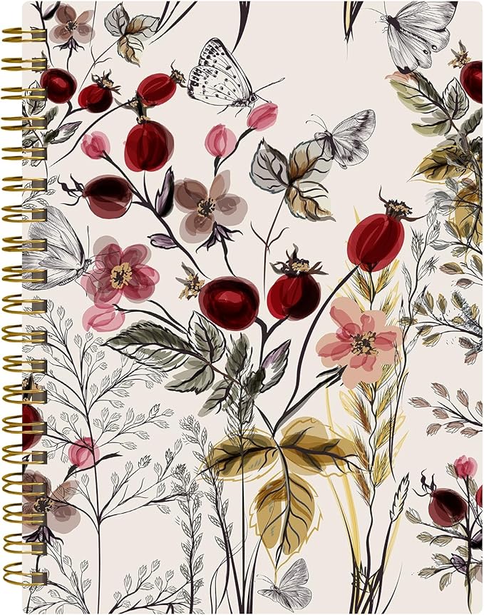 Spiral Journal Notebook,A5 Hardcover Lined Journals for Women 6 x 8.3 in,60 Sheets 120 Pages Thick Paper,Cute College Ruled Writing Notebook for Office Work School(Retro Garden Flag)
