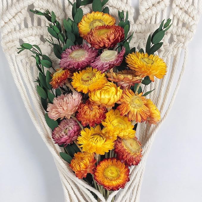 24 Pcs Natural Dried Straw Flowers Daisy, Orange Dried Flowers Arrangements for Vase, Home Office Wedding Table Centerpiece Farmhouse DIY Decor, Yellow