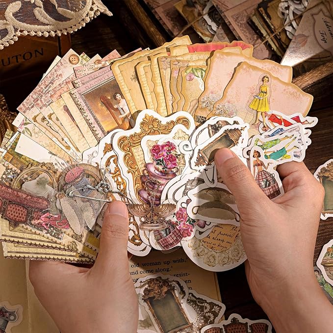 Alideco 100pcs Vintage Scrapbook Supplies Pack for Art Journaling Bullet Junk Journal Planners DIY Paper Stickers Craft Kits Notebook Collage Album Aesthetic Cottagecore Picture Frames (fashilangman)