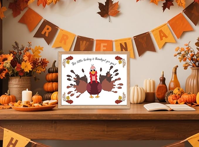 Little Turkey Handprint Art Craft Kit for Thanksgiving Activities, 10 Pcs Thanksgiving Crafts Bulk DIY Handprint Card Making, Handprint Keepsake Gift for Mother Father Grandma Grandpa