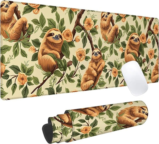 Cute Sloth Gaming Mouse Pad, Office Desk Mat, Anti-Slip Rubber Base Cool Aesthetic Mouse Pads for Computer Laptop Keyboard School Home Desktop Gamer Home Accessories Decor 31.5" x 11.8"