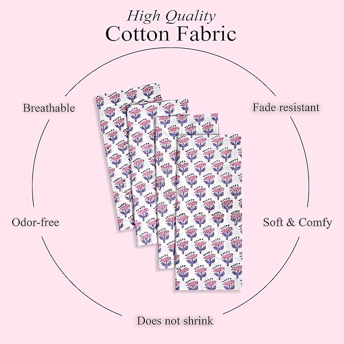 CPC Cloth Napkins 100% Cotton Set of 4 Reusable Napkins, Indian Block Print Toile Floral Dinner Napkin, Fall Thanksgiving Christmas Holiday Party Gift - Soft Absorbent Napkin, 18"x18" Pink Sapphire