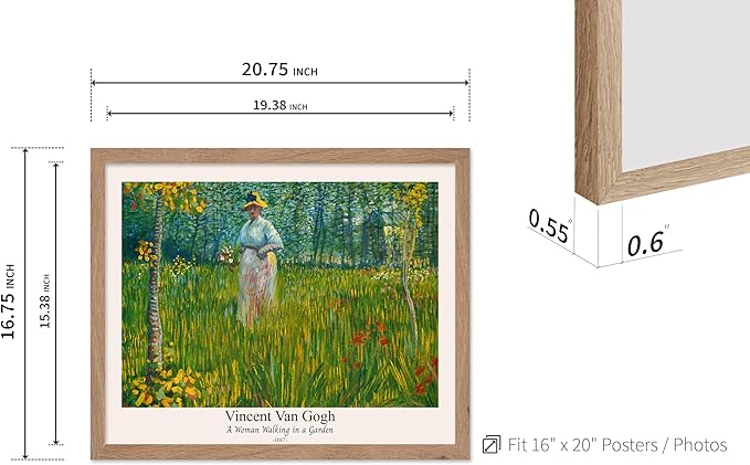 Monem Art Vintage Van Gogh Poster - Retro A Woman Walking In A Garden Print - Impressionism Art - Fine Art - Classic Painting Art - Floral Art - Bedroom or Office Decor - 16x20 Beige Framed