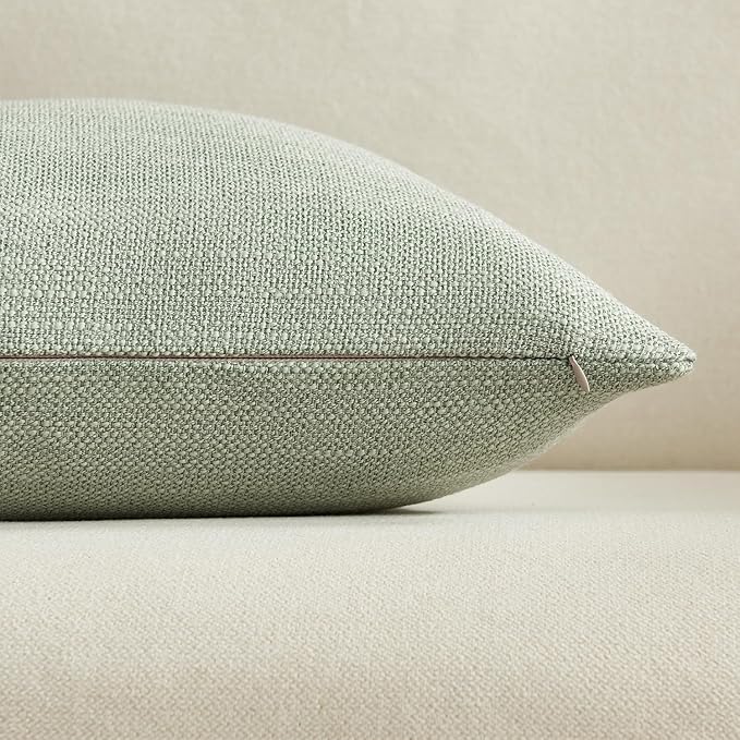Meekio Set of 2 Linen Look Sage Green Pillow Covers 16x16, Decorative Throw Pillow Covers for Couch, Sofa, Bed & Living Room Decor