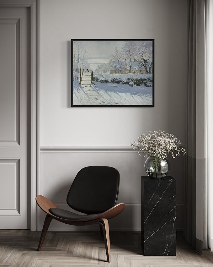 The Magpie Claude Monet Wall Art Print Poster, Impressionist Painting Wall Art Wall Decor, for Bedroom and Living room Bathroom Decor 115 (The Magpie, 8 x 10 inches, Black Frame)