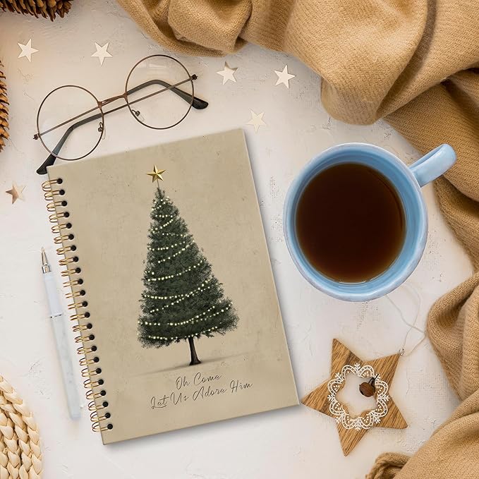 XNXLDYLH Christian Christmas Tree Notebook Journal, Church Oh Come Let Us Adore Him Spiral Notebook, Bible Study Prayer Journals Notebooks, Christmas Christian Office School Supplies Gifts, 5.5x8.3In