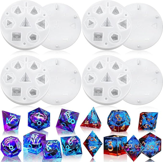 WILLBOND 4 Pcs Dice Resin Molds Silicone for Epoxy Resin Casting with 7 Standard Stereoscopic Cavities, Food Grade Silicone Molds for DIY Dices Making, Table Board Game