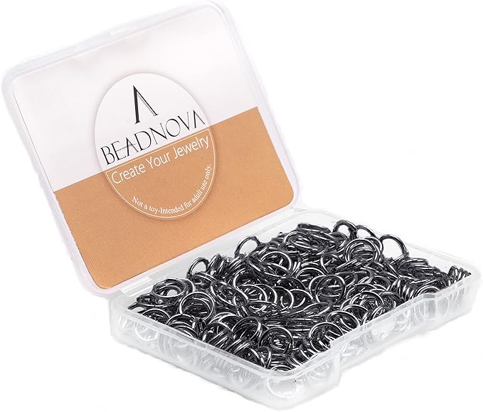 BEADNOVA 8mm Open Jump Rings Gun Black Jump Rings for Jewelry Making and Keychains (300Pcs)
