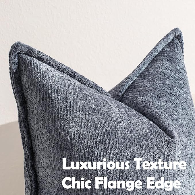 Pack of 2 Navy Decorative Throw Pillow Covers 18x18 Cozy Soft Chenille Accent Vintage Square Couch Pillow Covers for Home Decor Bed Sofa Living Room