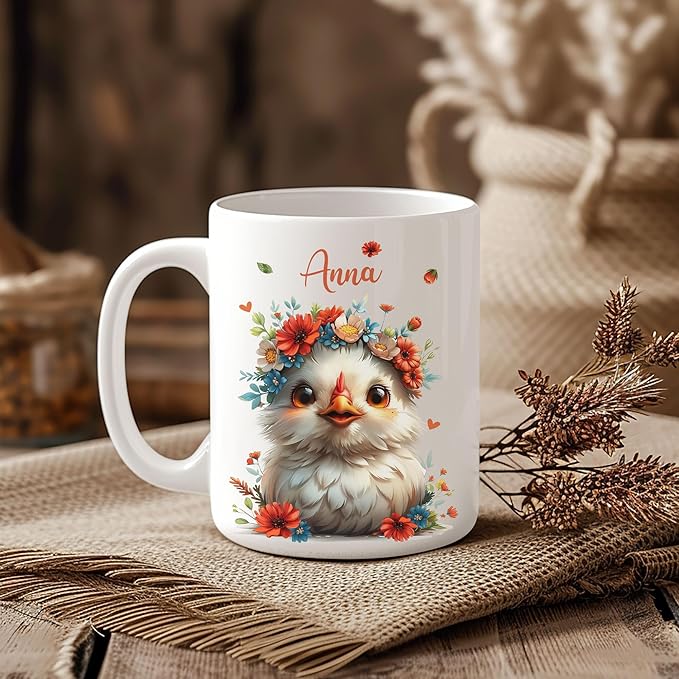 Hyturtle Personalized Cute Chicken Coffee Mug - Custom Ceramic Cup - Just A Girl & Animal Lover's Chicken Delight - 15oz