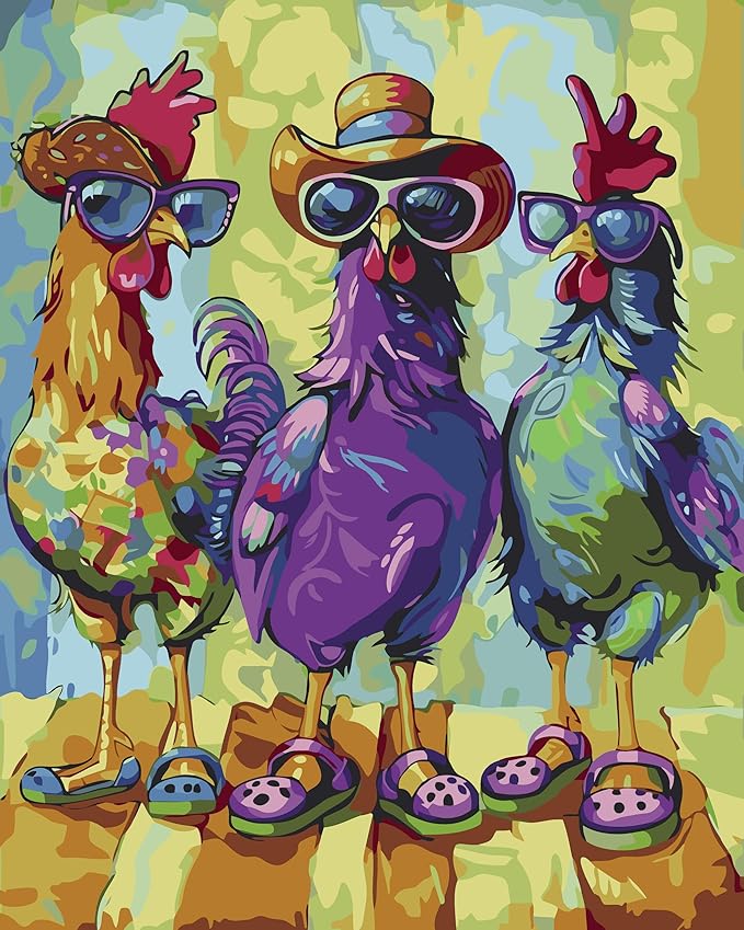 Adult Digital Painting Kit,Abstract Rock Chicken Frameless Beginner DIY Acrylic Watercolor Oil Painting,Animal Digital Painting for Home Wall Decoration and Gifts (16x20 inches)