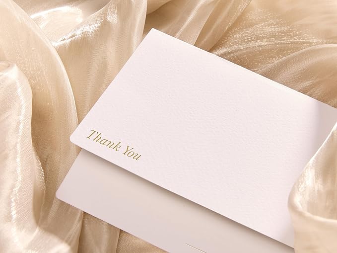 20 Pack Thank You Cards with Envelopes, 4.25×5.5 Inch Textured Thank You Notes, Gold Foil Debossed Cards with V-Shape Gold Foil Envelopes, Blank Inside for Wedding, Baby Shower & Business (IVORY)