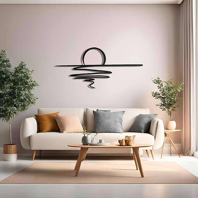 pluviart Sunrise Metal Wall Art, Home Decor, Sun Wall Decor, Wall Hanging, Large Wall Art, Housewarming Gift, Home Decor, Modern Minimalist Sun Decor for Living Room (60"x28")