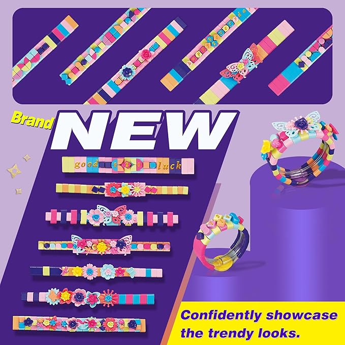 BOLVISEP Friendship Bracelet Making Kit for Girls, 6-12 Year Old Girl Christmas Birthday Gifts, Arts and Crafts Kits for Kids, Kid Rubber Band Bracelet Making Kit with Charm (Butterfly&Flower) 488PCS