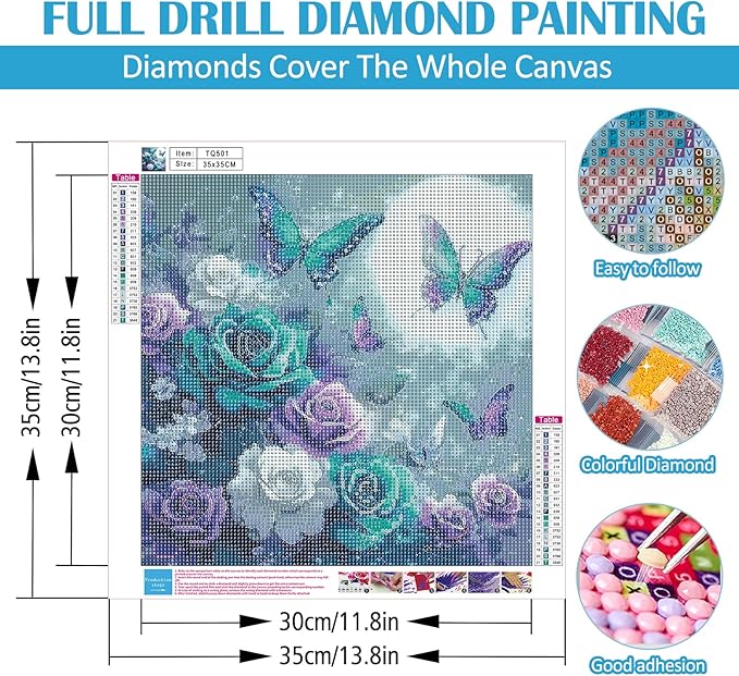 Flower Butterfly Moon Diamond Painting Kits for Adults, 5D Diamond Art Kits for Adults Beginners, DIY Full Round Drill Diamond Dot Painting Gem Art Kits for Adult, Home Wall Decor 13.8x13.8 Inch