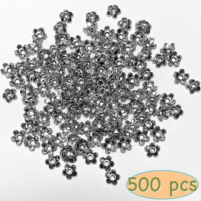 Silver Petal Bead Caps Antique Silver Spacer Bead Caps for Bracelet Necklace Earrings Jewelry Making Supplies Findings Fit 10-12mm Round Beads 500Pcs