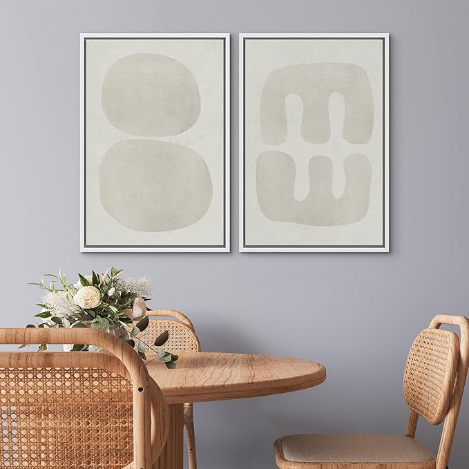 SIGNWIN Framed Canvas Print Wall Art Set Dark Black Color Field Landscape Abstract Shapes Cozy Neutral Modern Art Minimalism Decorative Nordic for Living Room, Bedroom, Office - 16"x24"x2 White
