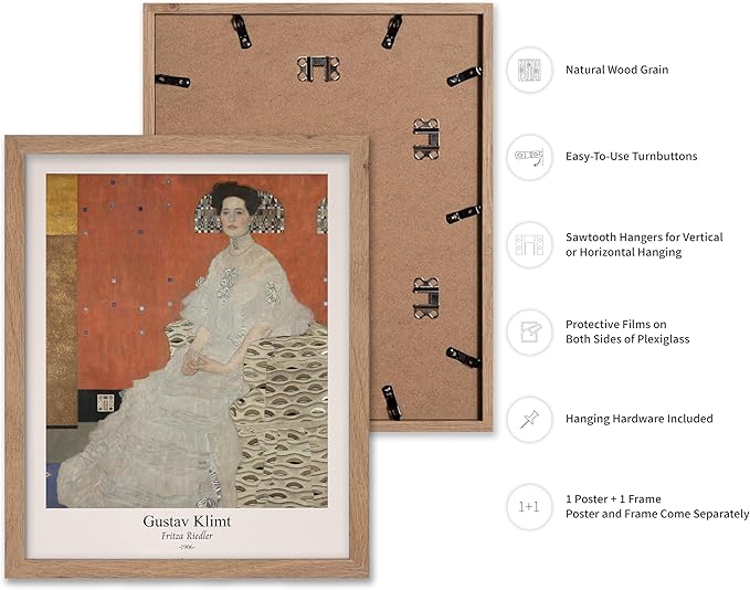 Poster Master Vintage Gustav Klimt Poster - Retro Fritza Riedler Print - Art Nouveau - Portrait Art - Symbolism Art - Aesthetic Art - Classic Painting - Living Room Decor - 16x20 Beige Framed