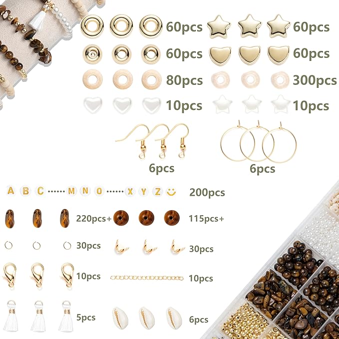 Xylise Jewelry Making Supplies Kit Natural Stone Beads for Irregular Natural Stone with for DIY Craft Bracelet Necklace Earrings for Adults (Tiger's Eye)