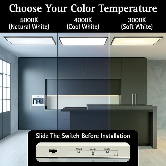 Ultralux 1x4 ft Surface Mount Ceiling Light Panel – Slim, Edge Lit, Flush Mount Flat Panel for Kitchen, Home & Office - TRIAC Dimmable, 3CCT Adjustable Color Temperature (Matte Black, 2 Pack)