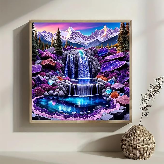 Landscape Waterfall Mountain Diamond Art Painting Kits for Adults, Diamond Painting Kits for Adults Beginners, 5D DIY Full Drill Diamond Dot Gem Art Kits for Adult, Home Wall Decor 13.8x13.8 Inch