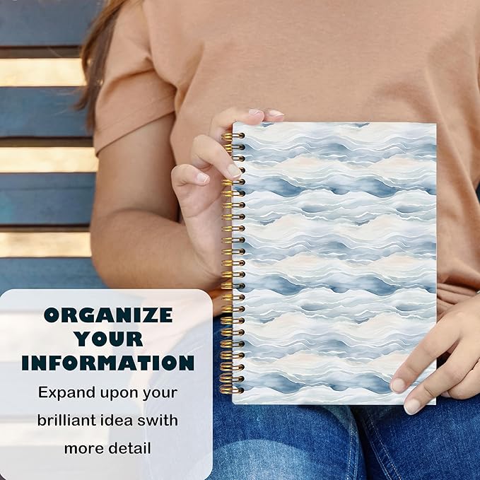 Blue Beach Waves Notebook, Coastal Ocean Journal, Preppy Beach Aesthetic Hardcover Spiral Notebook Journal for Note Taking, Blue Office Supplies, 5.5x8.3 Inch