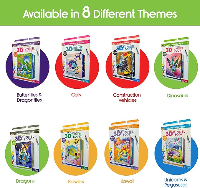 EyeConnect Crafts DIY Medium 3D Tunnel Book - Dinosaurs | Creative Pop-in STEAM Craft Set for Kids & Teens | Build Paint & Customize with Mini Characters | Fun Pop-Up Art Activity Kit