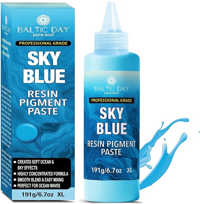 BALTIC DAY Sky Blue Epoxy Resin Pigment Paste XL (191g/6.7oz) – Opaque Epoxy Dye & High Concentration Coloring Paste, Mica Powder Alternative for Resin Art, Jewelry, Tumblers, River Tables & Crafts