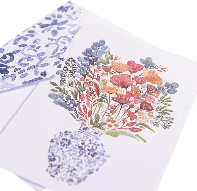 Graphique Floral Greeting Cards | 16 Pack | All Occasion Blank Note Cards with Envelopes | Flower Design Boxed Set for Personalized Notes | Glitter Accents | 3.25” x 4.75"