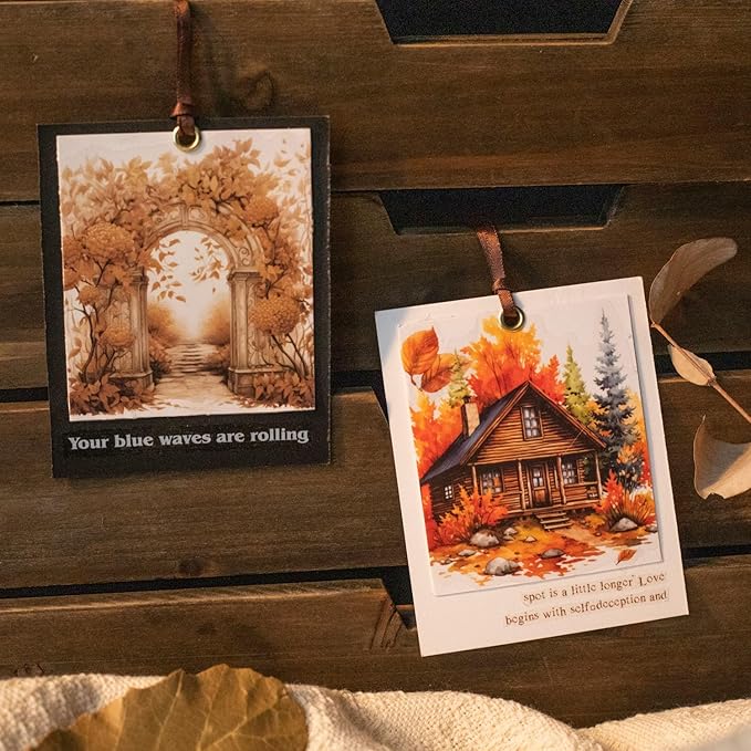 Autumn Themed PET Stickers Set, 60PCS Large Landscape Stickers for Scrapbooking, Journaling, DIY Crafts, and Art Projects