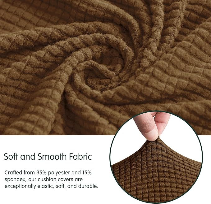 CHUN YI 3Piece Stretch Couch Cushion Covers, Sofa Seat Slipcovers for Pets, Suitable for Armchair Loveseat Sofa with Spandex Jacquard Washable Fabric(3Piece,Coffee)