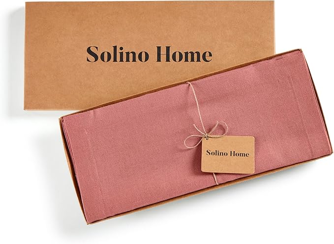 Solino Home Linen Table Runner 60 Inches - 100% Pure Linen Dusty Rose Table Runner 14 x 60 Inch Ideal for Dresser and Coffee Tables, Valentines, Spring, Easter - Diana Medium Weight