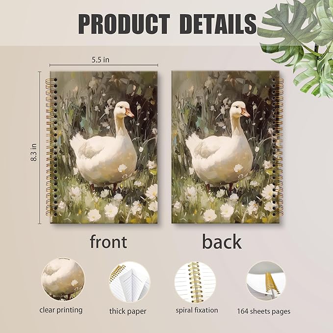 XNXLDYLH Cute Goose Duck Notebook Journal, Farmhouse Aesthetic Spiral Notebook, Cute Nature Aesthetic Journals Notebooks for Women Girls Boys Kids, Duck Office School Supplies Gifts, 5.5x8.3 Inch