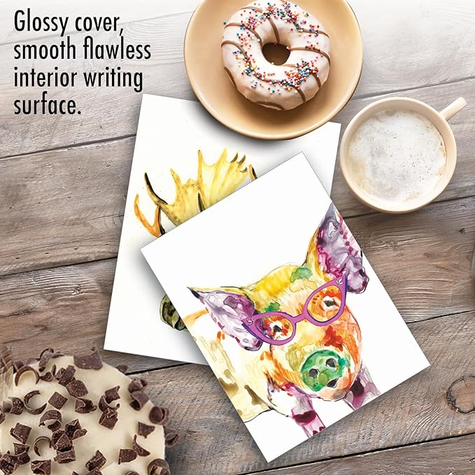 The Best Card Company Assorted Watercolor Blank Greeting Card Box Set - Incl. 20 Notecards + Envelopes, 10 Unique Designs for Thank You, Invitations, More - Rainbow Splash Animals AM6137OCB-B2x10