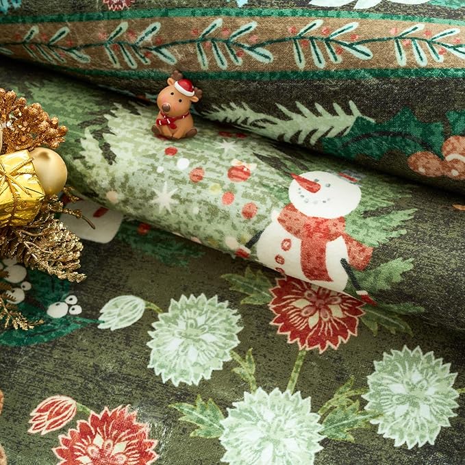 jinchan Christmas Rug 8x10 for Living Room Bedroom Green Holiday Decorative Rug for Dining Room Christmas Tree and Cabin Printed Large Xmas Decor Indoor Washable Non Slip Floor Carpet