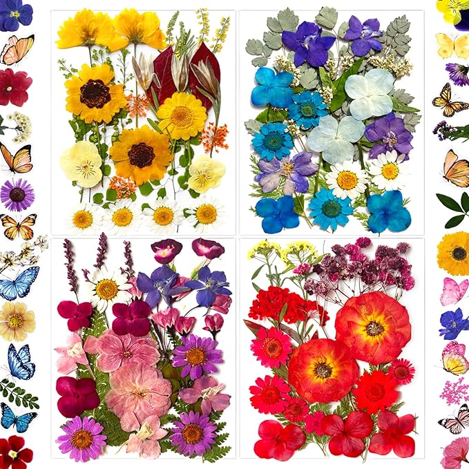 110 Pcs Pressed Dried Flowers for Resin Molds, Real Natural Flowers Leaves and Butterfly Bulk for DIY Art Nail Crafts, Jewelry, Candle, Soap Making