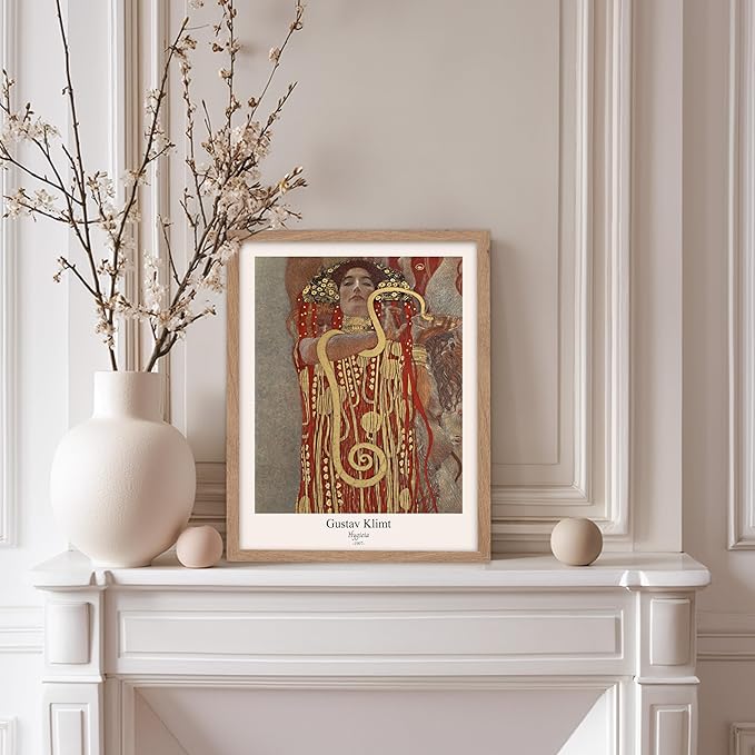 Poster Master Vintage Gustav Klimt Poster - Retro Hygieia Print - Art Nouveau - Greek Goddess of Health Art - Symbolism Art - Classic Painting - Aesthetic Living Room Decor - 11x14 Beige Framed