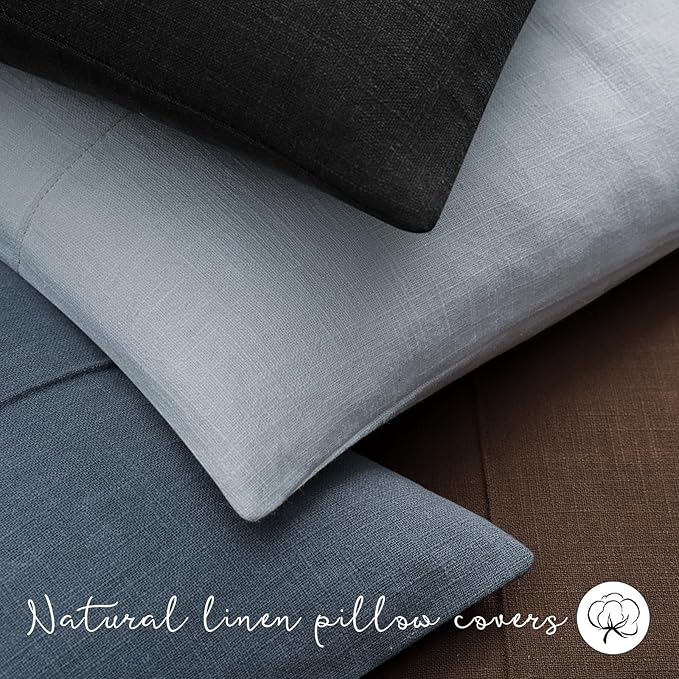 ZWJD Decorative Linen Throw Pillow Covers 26x26 Set of 2 Solid Handcrafted Striped Cushion Covers for Bed Soft Modern Farmhouse Neutral Pillowcase for Couch Bedroom Living Room Home Decor(Sky Blue)