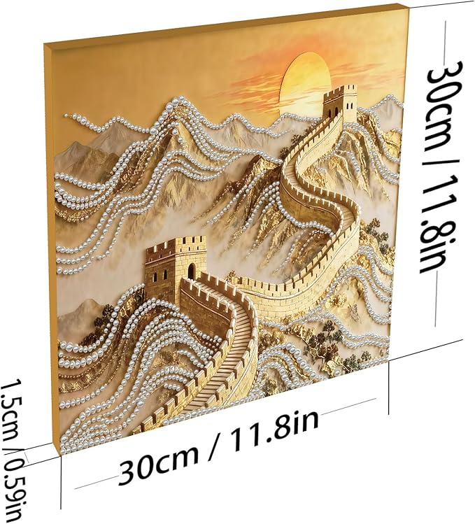 DIY Pearl Painting Kit with Wooden Frame, 3D Plastic Pearl Gemstone Ocean Art Craft for Adults Beginners, Diamond Art Kits for Adults, Home Wall Decor Ready Gift for Women(Great Wall)(30 * 30cm)