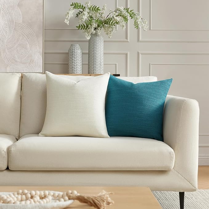 Meekio Set of 2 Linen Look Teal Pillow Covers 22x22, Decorative Throw Pillow Covers for Couch, Sofa, Bed & Living Room Decor