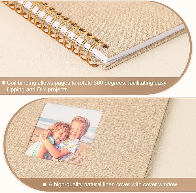 Scrapbook Photo Album 12x12 Inches 80 Pages Hardcover Kraft Paper Linen Cover Scrap Book Memory Book DIY Scrapbook Albums for Wedding Baby Boyfriend Travel Anniversary Family, Khaki